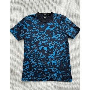 HUGO BOSS TIBURT Blue Black Abstract Camouflage Tessler Graphic T-Shirt - Mens L